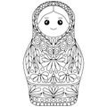 Matroska drawn with floral ornaments on a white background for coloring, vector